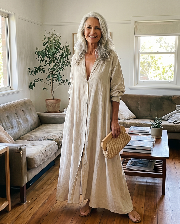 Woman wearing the Jeanette V-neck maxi