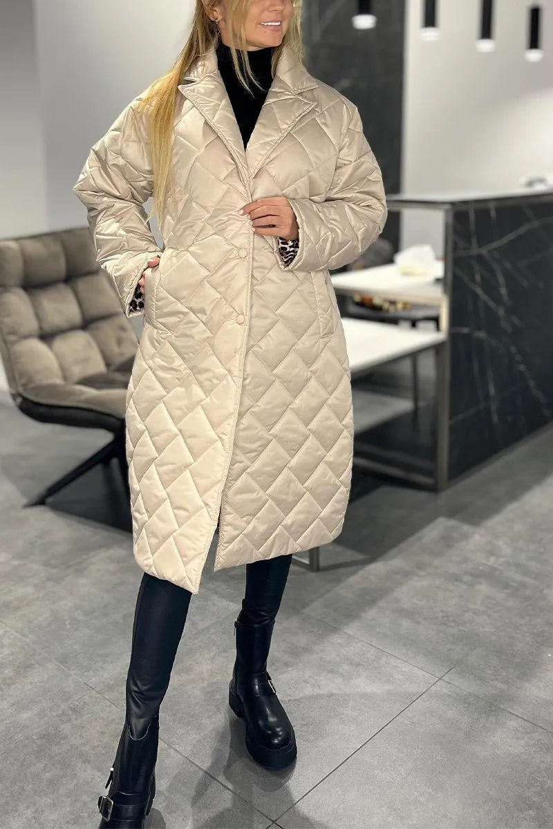 Kendall – Quilted Mid-Length Coat with Leopard Lining - Alurea & Co.