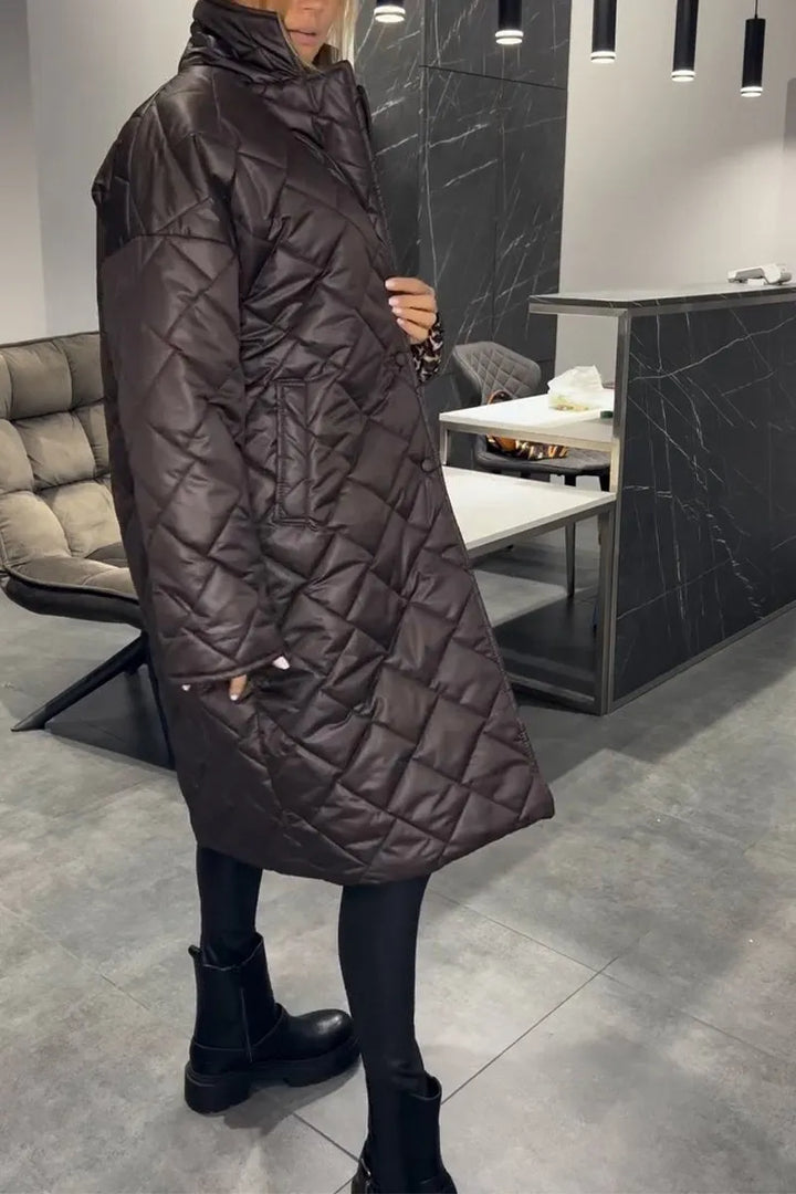 Kendall – Quilted Mid-Length Coat with Leopard Lining - Alurea & Co.
