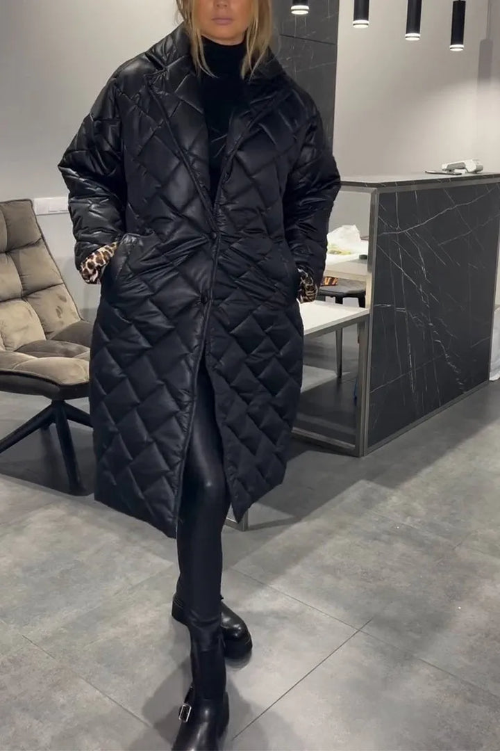 Kendall – Quilted Mid-Length Coat with Leopard Lining - Alurea & Co.