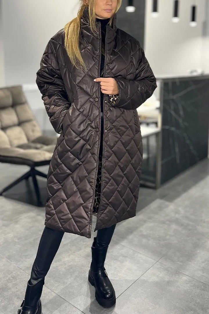 Kendall – Quilted Mid-Length Coat with Leopard Lining - Alurea & Co.