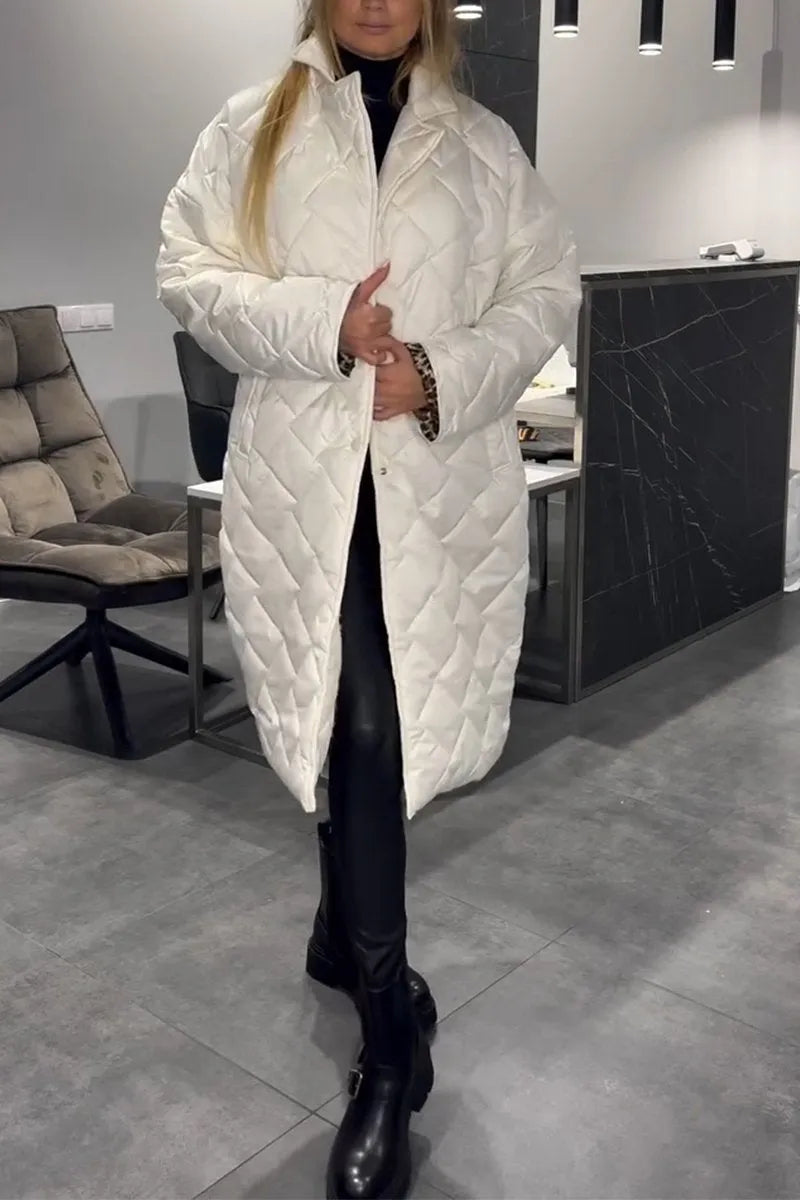 Kendall – Quilted Mid-Length Coat with Leopard Lining - Alurea & Co.