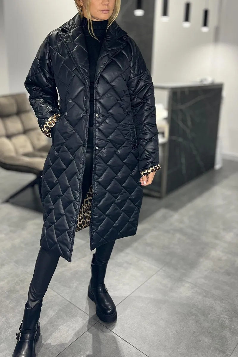 Kendall – Quilted Mid-Length Coat with Leopard Lining - Alurea & Co.