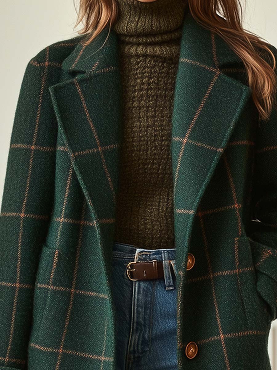 Catherine | Classic Plaid Wool Coat - Alurea & Co.