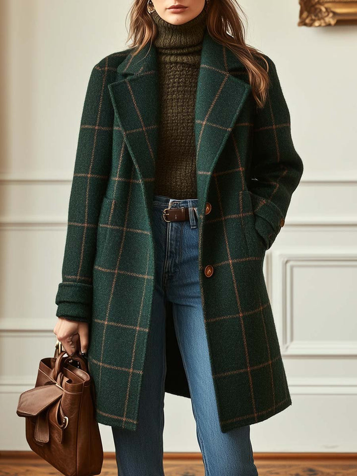 Catherine | Classic Plaid Wool Coat - Alurea & Co.