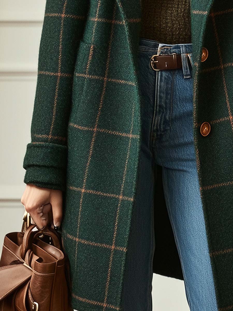 Catherine | Classic Plaid Wool Coat - Alurea & Co.