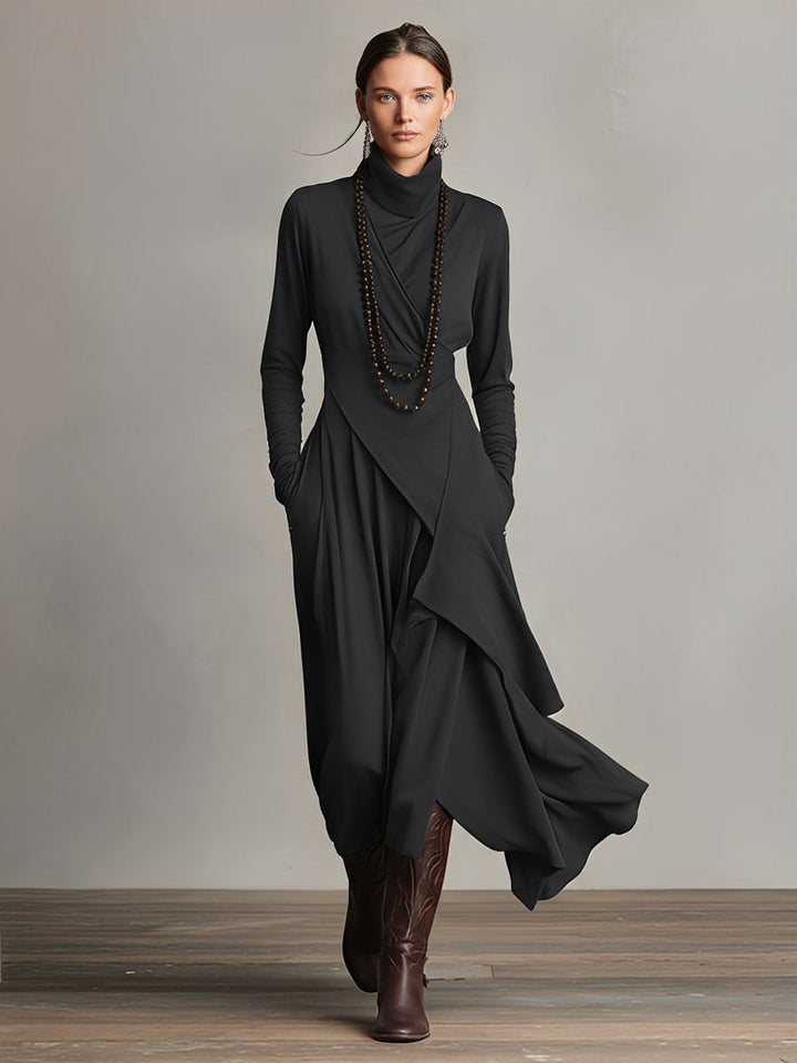 Natalia | Asymmetrical Maxi Knit Dress with Roll Neck - Alurea & Co.