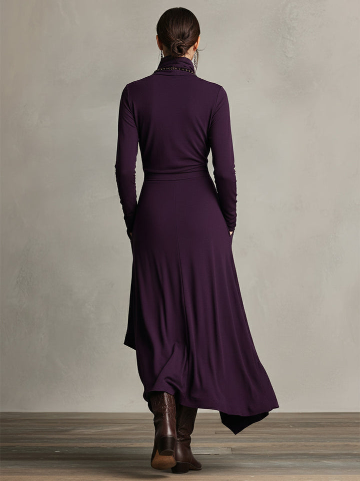 Natalia | Asymmetrical Maxi Knit Dress with Roll Neck - Alurea & Co.