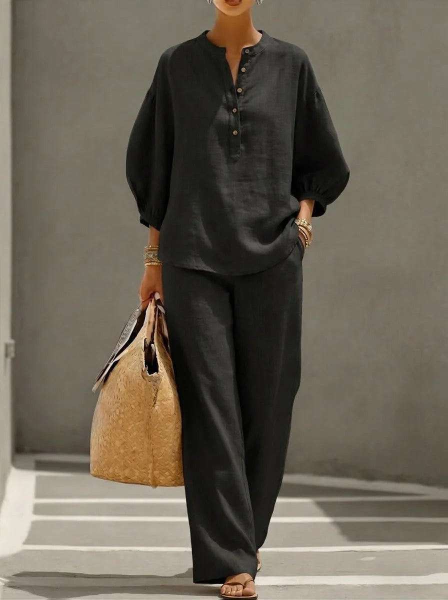 Camille | Relaxed Linen Button-Up Two-Piece Set