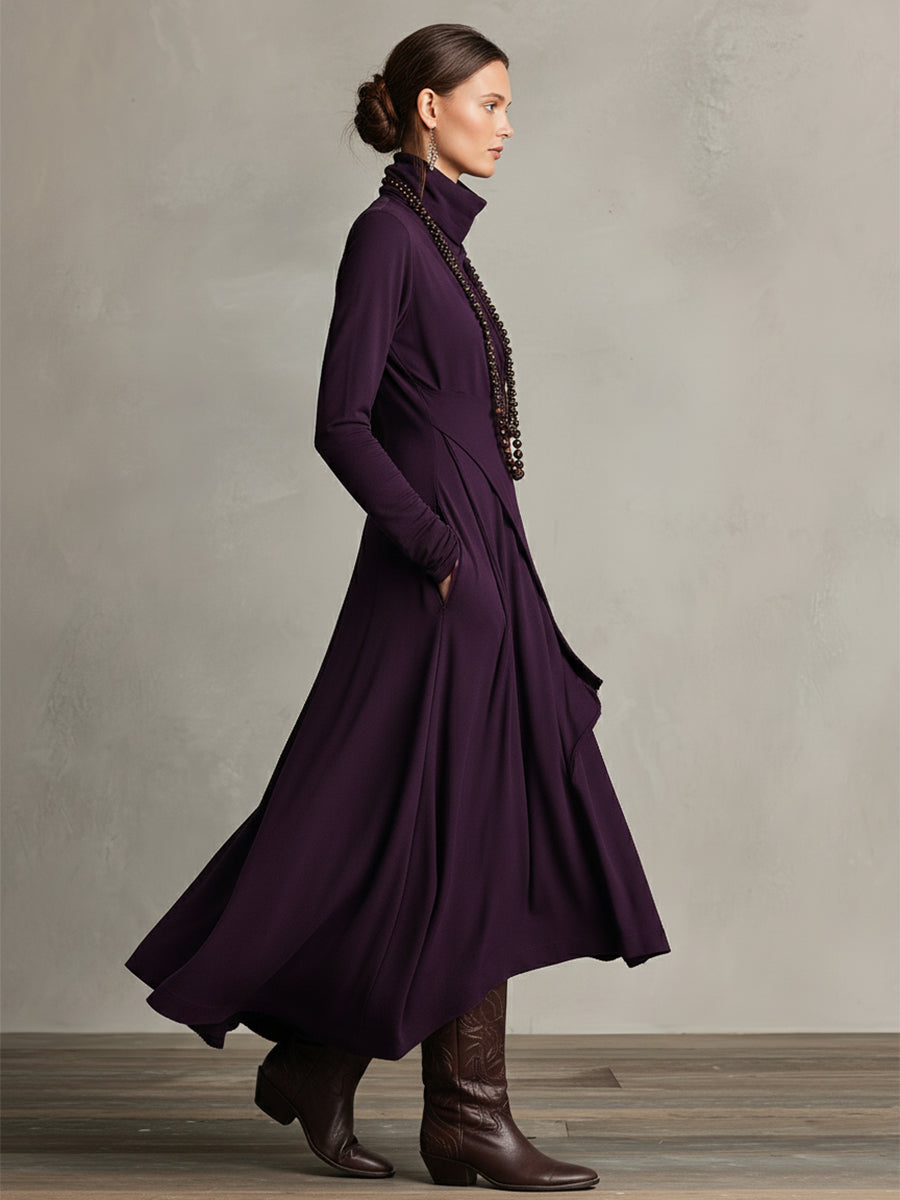 Natalia | Asymmetrical Maxi Knit Dress with Roll Neck - Alurea & Co.
