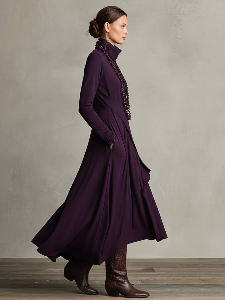 Natalia | Asymmetrical Maxi Knit Dress with Roll Neck - Alurea & Co.