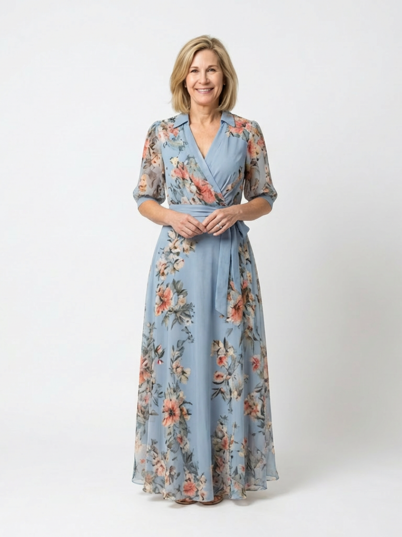 Courtney | Floral Wrap V Neck Maxi Dress
