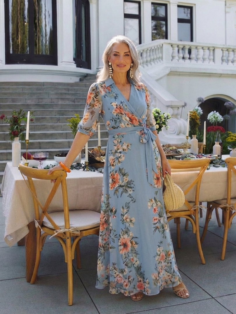 Courtney | Floral Wrap V Neck Maxi Dress