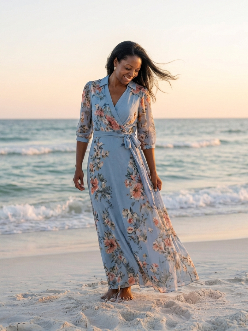 Courtney | Floral Wrap V Neck Maxi Dress